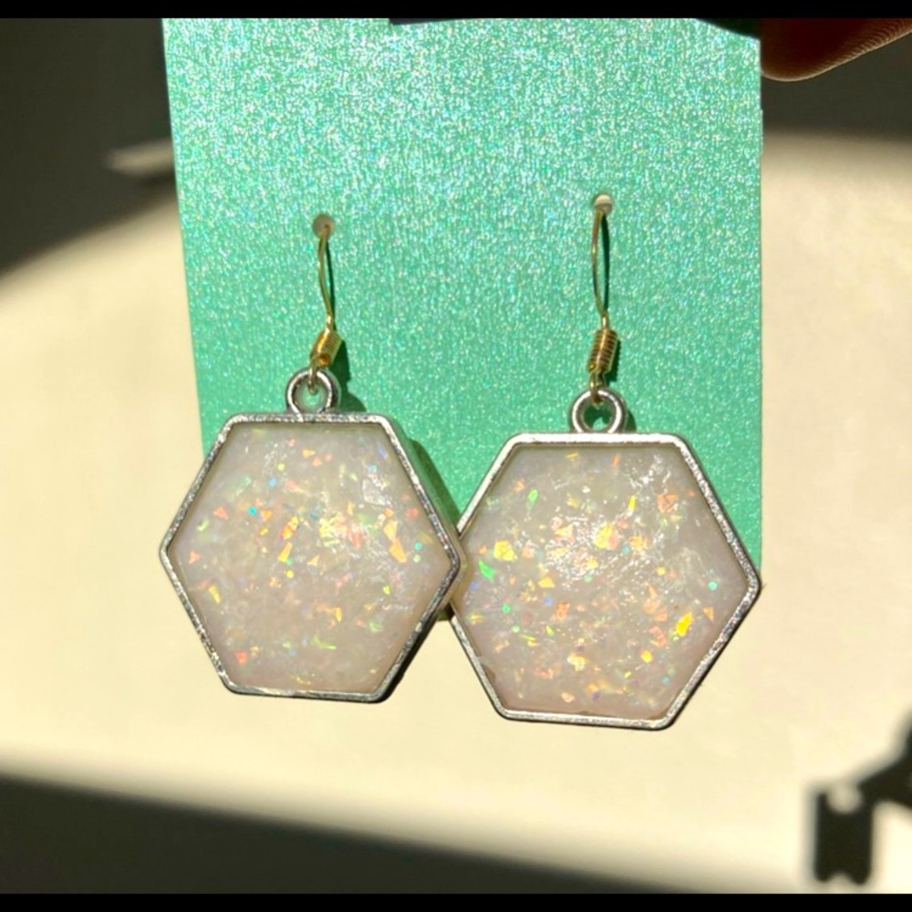 Hexagon Opal Earrings